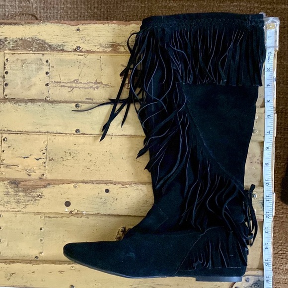 SAM EDELMAN BOHO BOOTS 100% LEATHER SUEDE TALL FRINGE BOOTS MOCCASIN FLAT BOOT 9 - Picture 4 of 16